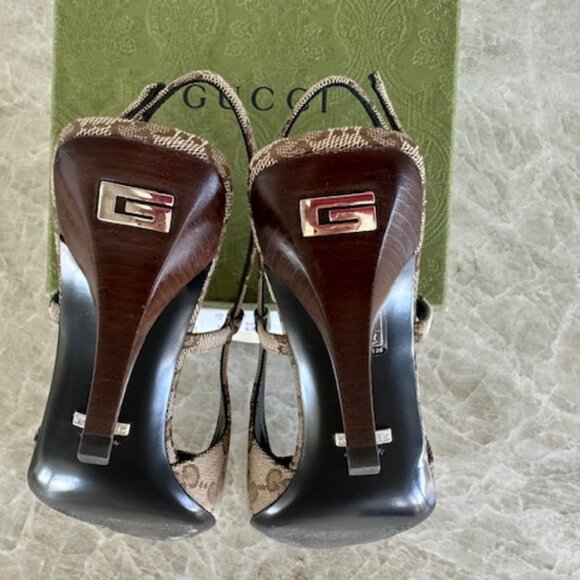 Gucci Aria 76 Monogram Slingback Mules Beige Ebony Sz38 - Picture 6 of 9